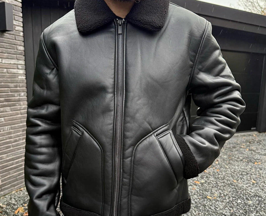 Leather Shearling Jacket - Black