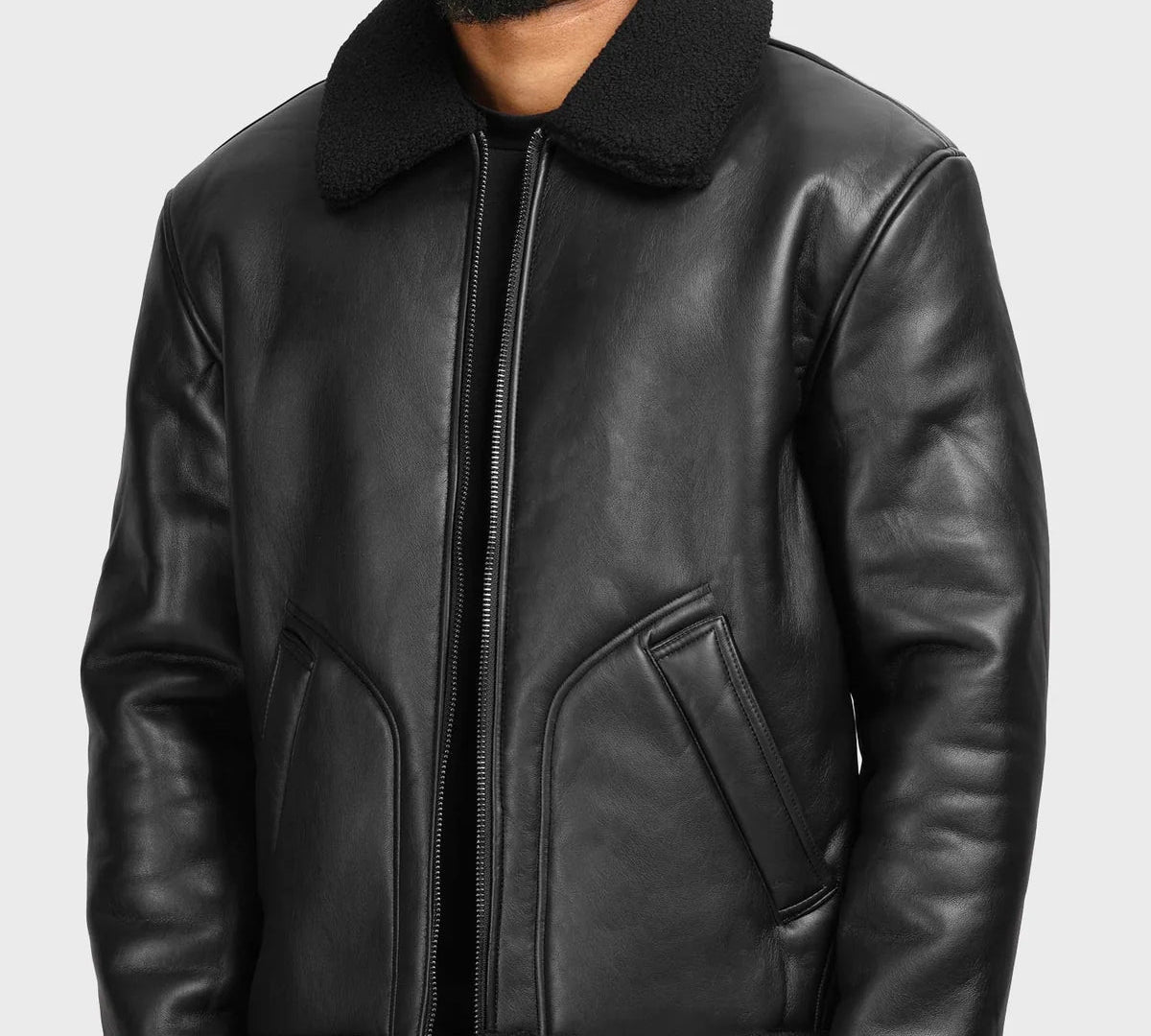 Leather Shearling Jacket - Black