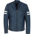 Leather Biker Jacket with Bold Contrasting Stripe Navy