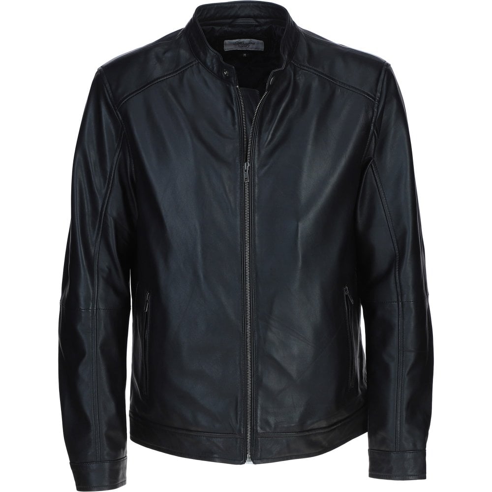 Kingswell Leather Mandarin Collar Biker Jacket Black