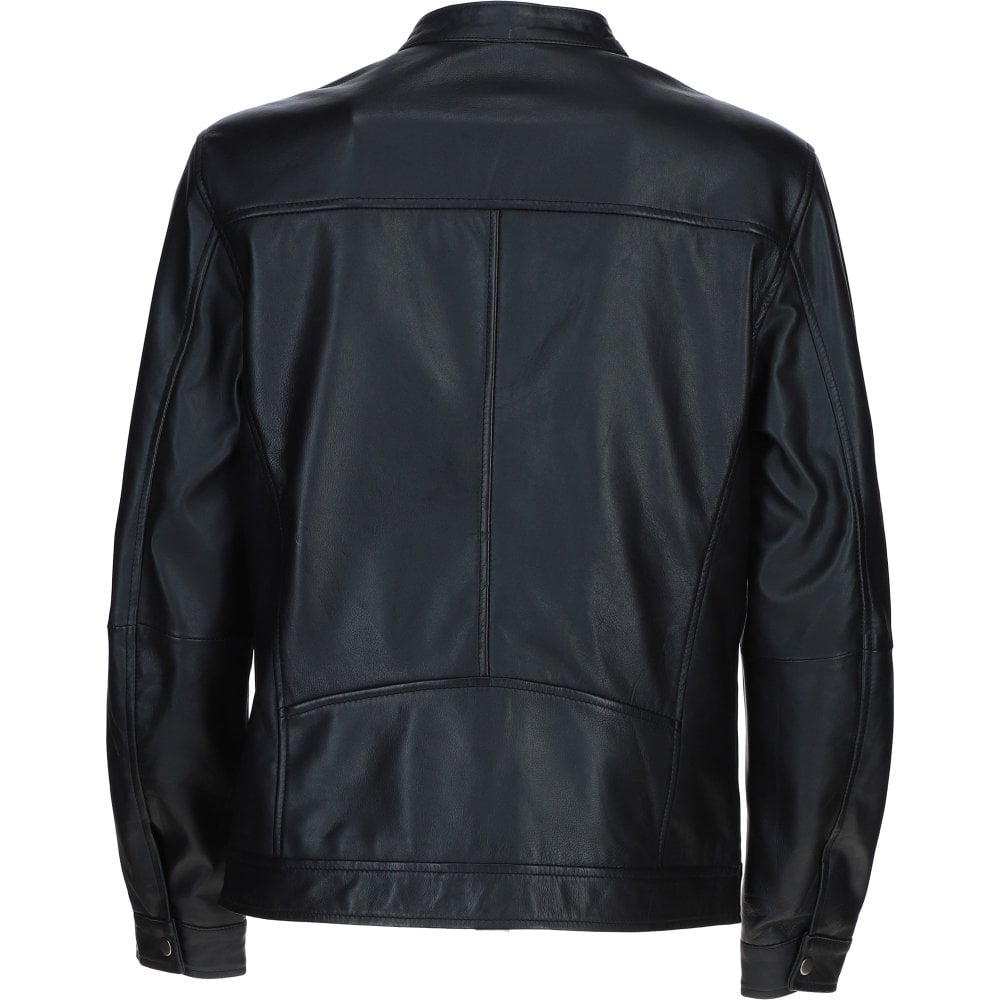 Kingswell Leather Mandarin Collar Biker Jacket Black