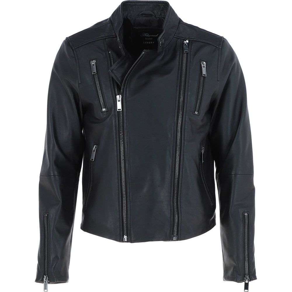 Kingswell Leather Side Zip Biker Jacket Black