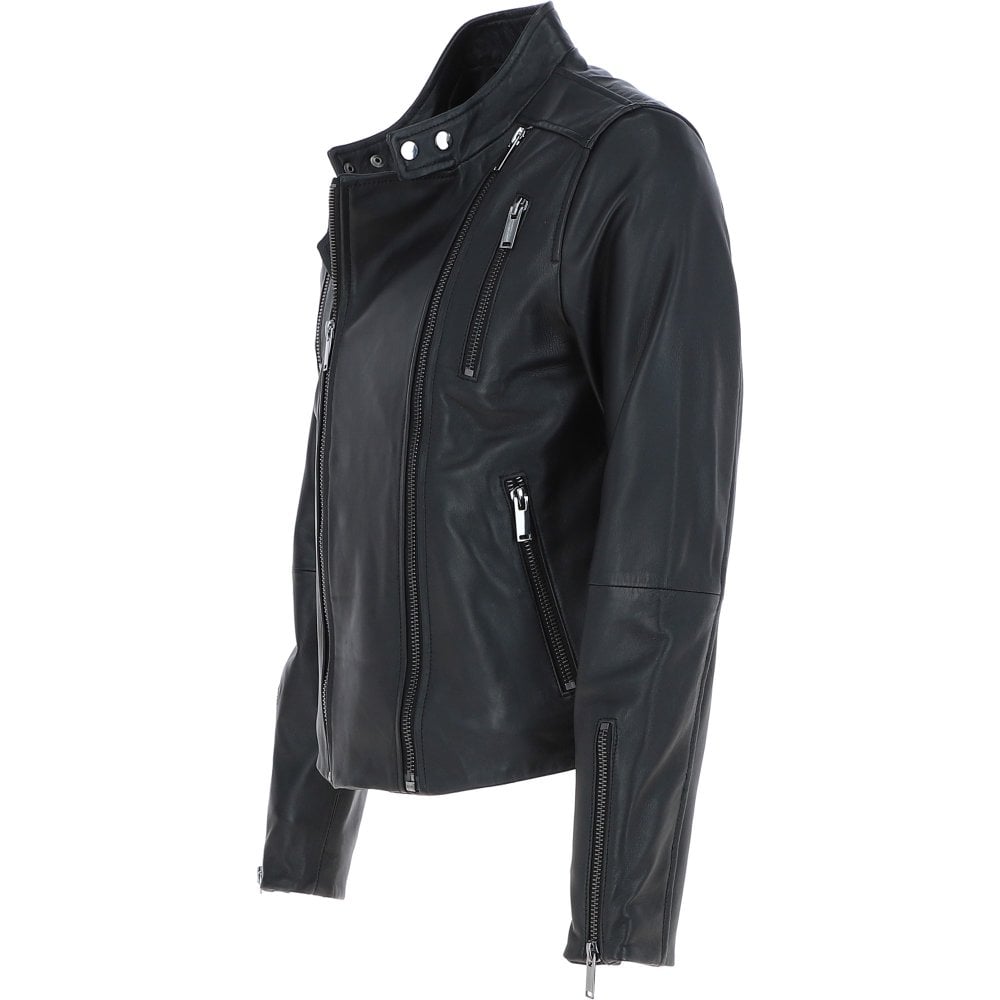 Kingswell Leather Side Zip Biker Jacket Black