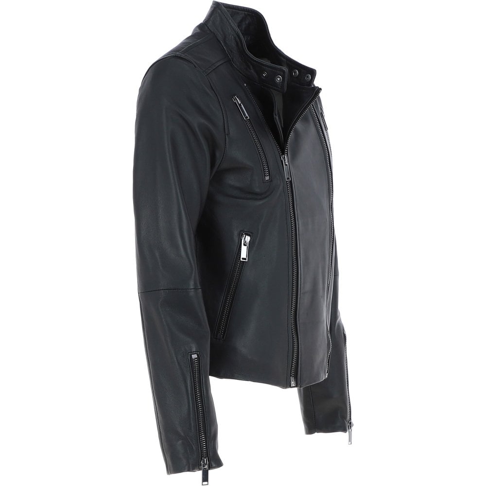 Kingswell Leather Side Zip Biker Jacket Black