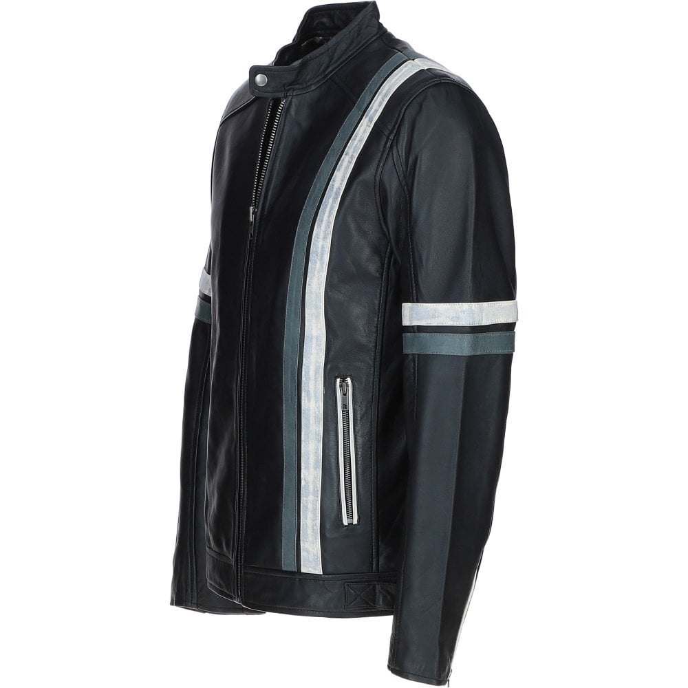 Men's Ashwood Leather Casual Jacket with Contrast Stripes Black