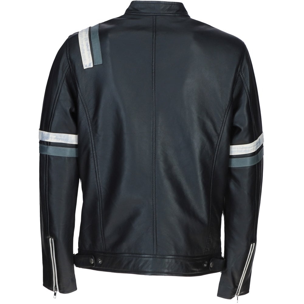 Men's Ashwood Leather Casual Jacket with Contrast Stripes Black