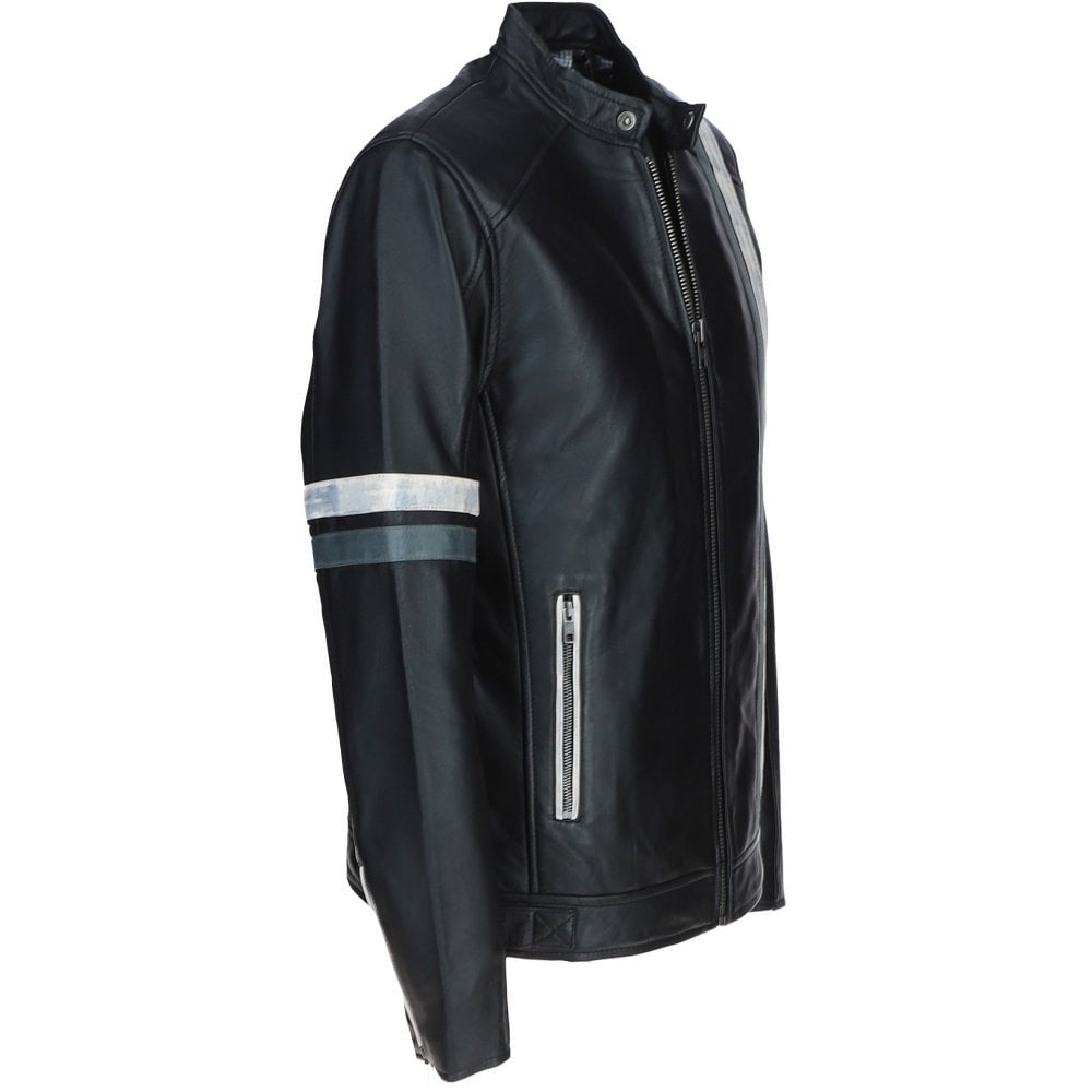 Men's Ashwood Leather Casual Jacket with Contrast Stripes Black