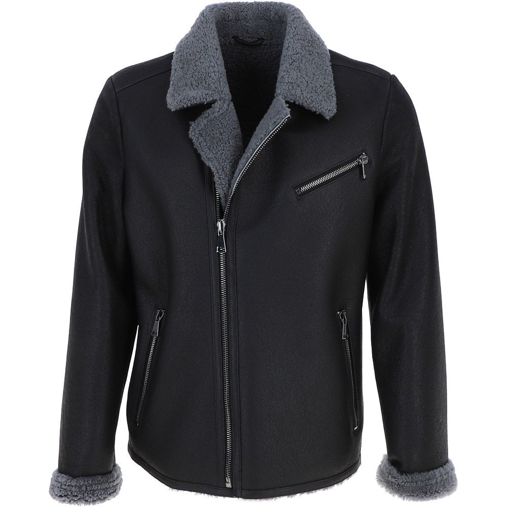 Men's Side Zip Sheepskin Pilot Jacket Black