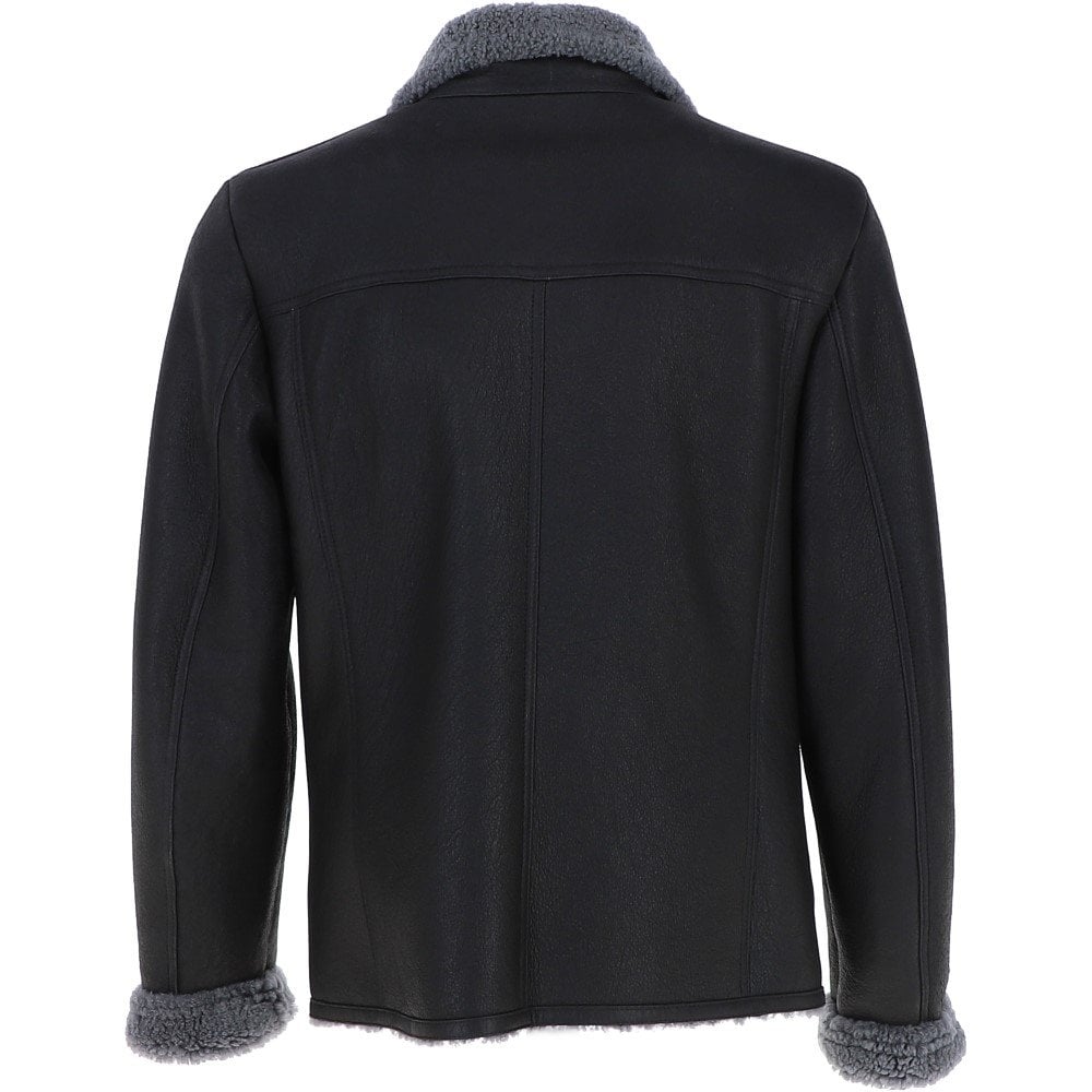 Men's Side Zip Sheepskin Pilot Jacket Black