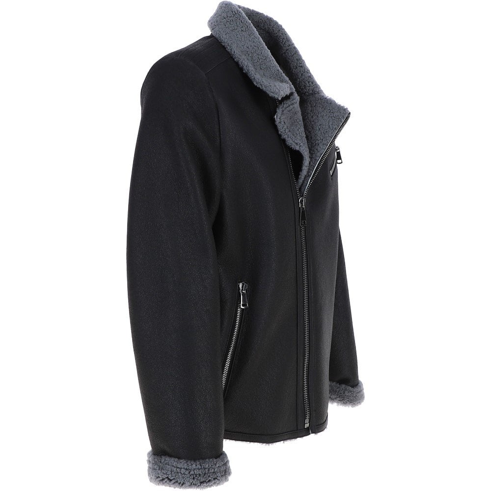 Men's Side Zip Sheepskin Pilot Jacket Black