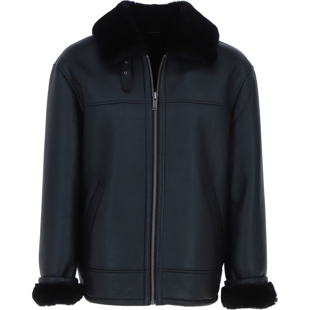 Kingswell Leather Sheepskin Flying Jacket Black