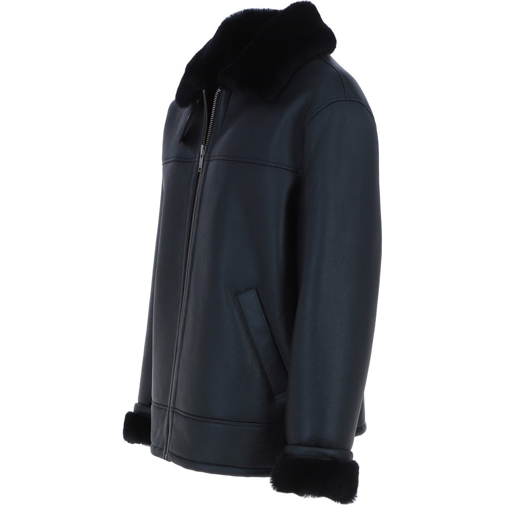 Kingswell Leather Sheepskin Flying Jacket Black