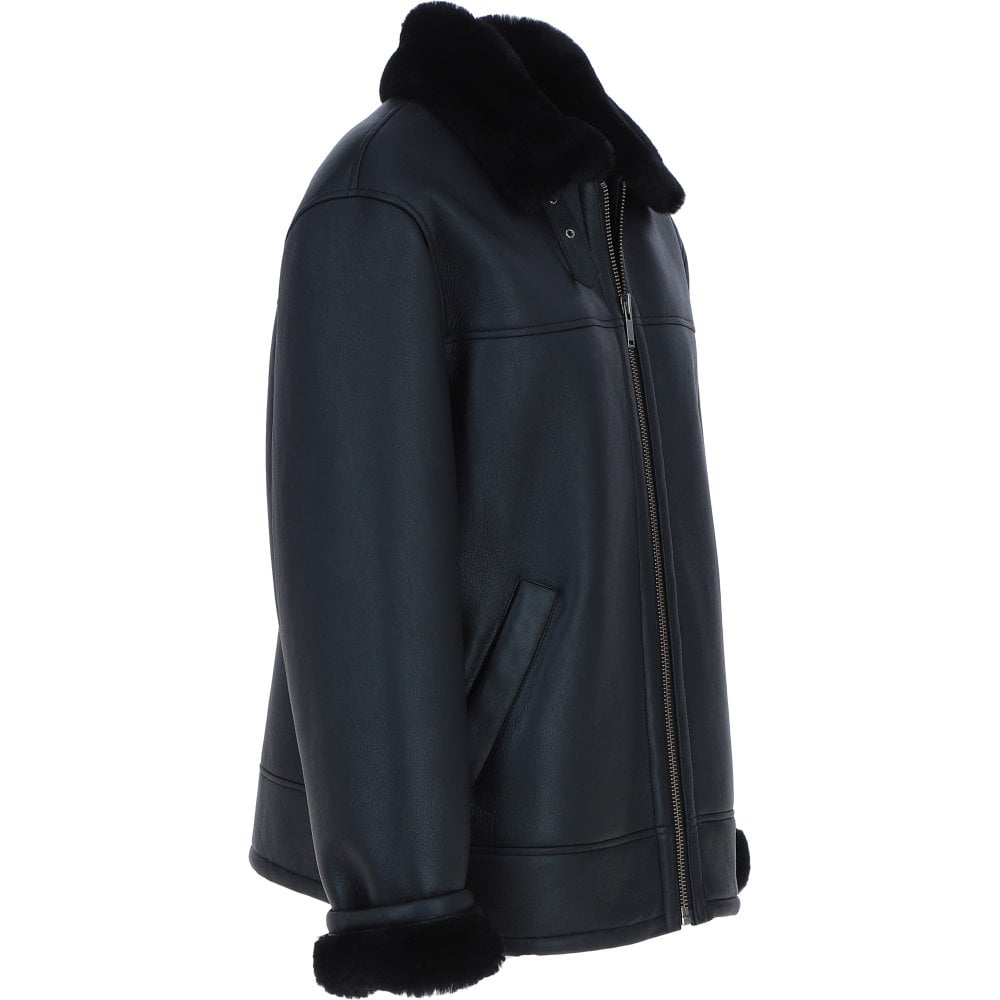 Kingswell Leather Sheepskin Flying Jacket Black