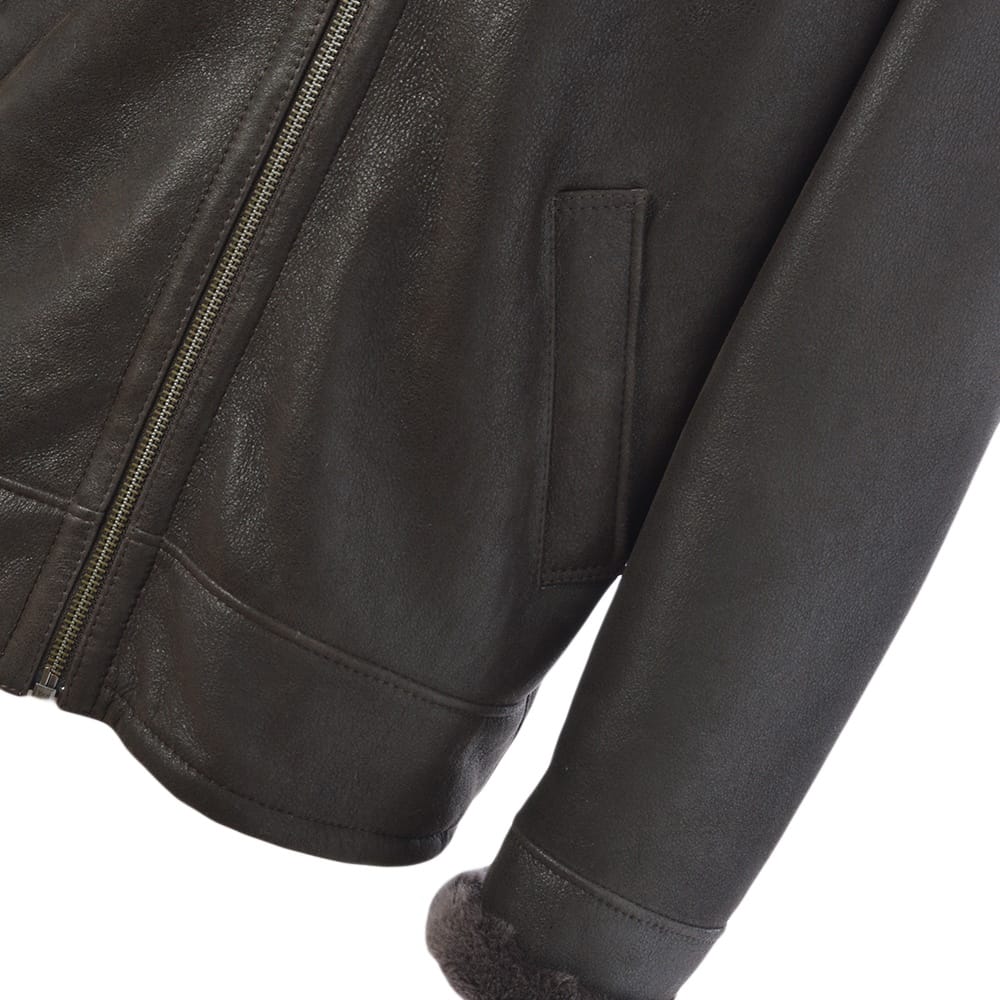 Kingswell Leather Sheepskin Flying Jacket Mouse Cotton