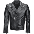 Side Zip Ribbed Leather Biker Jacket Black