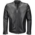 Vegetable Tanned Leather Ribbed Biker Jacket Black