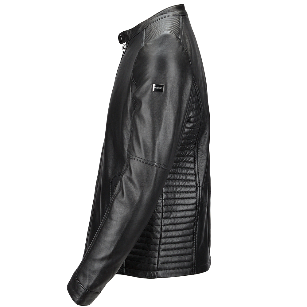 Vegetable Tanned Leather Ribbed Biker Jacket Black