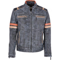 Kingswell Vintage Leather Biker Jacket Blue/ Black