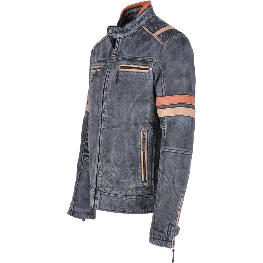 Kingswell Vintage Leather Biker Jacket Blue/ Black