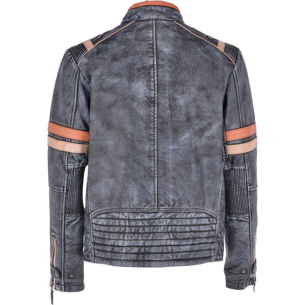 Kingswell Vintage Leather Biker Jacket Blue/ Black