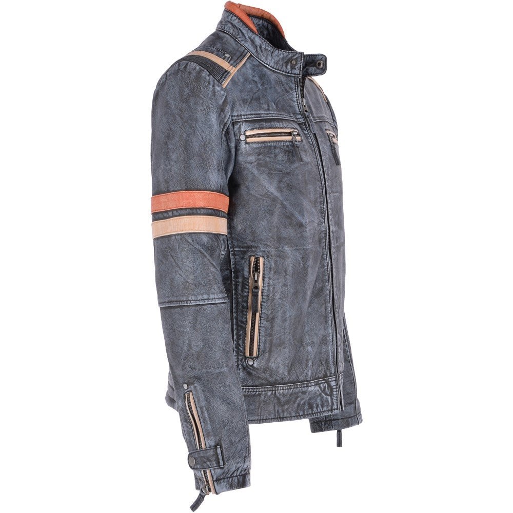 Kingswell Vintage Leather Biker Jacket Blue/ Black